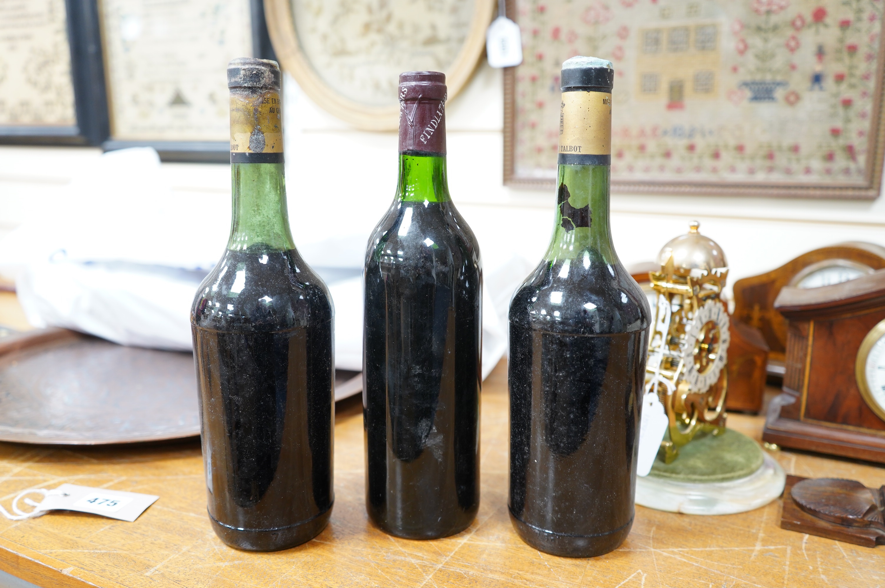 Three bottles of Grand Cru Classe, Chateau Talbot comprising 1966 and two bottles of 1967. Condition - fair, storage unknown